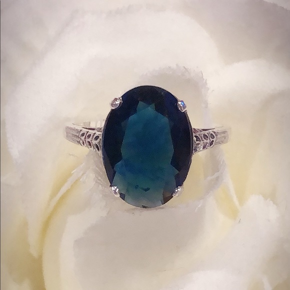 3ct Created Sapphire & 925 Sterling Ring - Picture 2 of 6